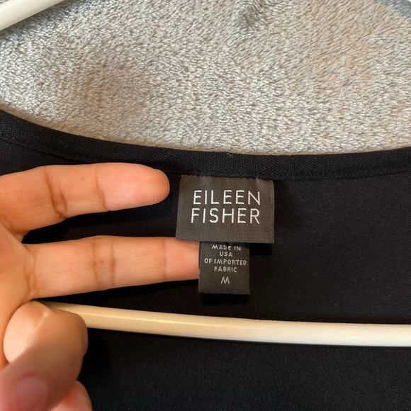 Eileen Fisher Splitneck Washable Stretch‎ Crepe Dress Medium Black A-Line - Picture 2 of 6